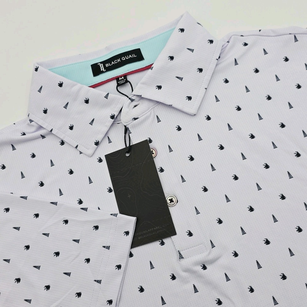 Black Quail‎ Men's M White AOP Short Sleeve Polo Shirt Golf Casual Preppy NWT